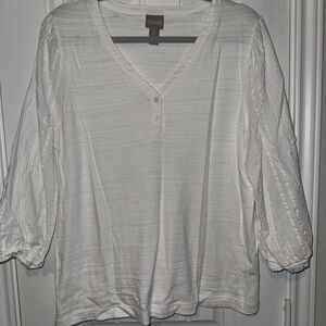Chico's White Puff Sleeve Blouse Relaxed Fit